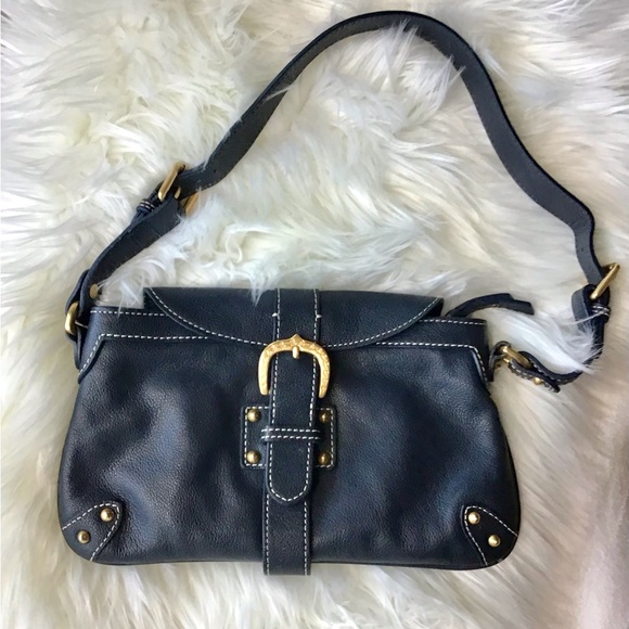 Dooney & Bourke Handbags - Vintage Dooney & Bourke Navy Leather Buckle Clutch Wristlet